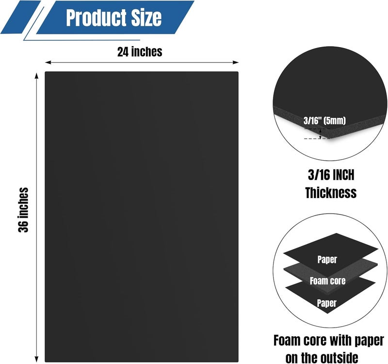 AIKUPNEY 6 Pack Black Foam Board 24"x36", 3/16" Thick Foam Core Board for Projects, Black Poster Board for Painting, Displaying, and Craft Projects - Image 3